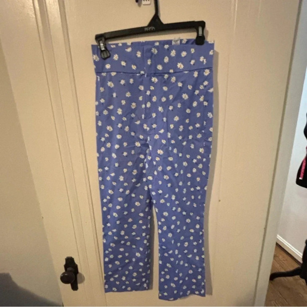 Zara blue flower daisy floral print high waist Capri pants S